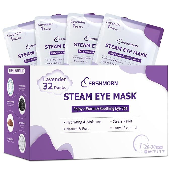 32 Packs Steam Eye Mask, Heated Eye Mask for Sleeping, Warm Compress for Eyes, Self Heating Disposal Steam Mask Comfortable Sleep Mask for Home, Office, Spa, Travel Essentials (Lavender)