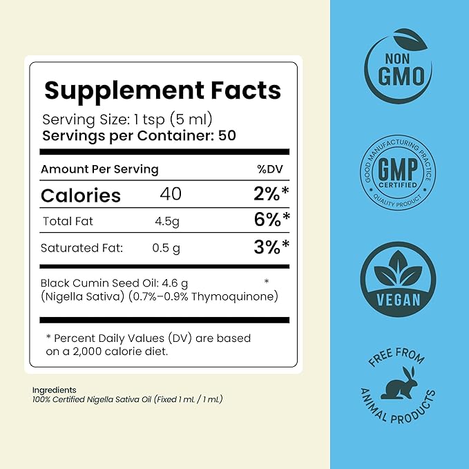 Cold Pressed Black Cumin Nigella Sativa Oil with High Thymoquinone, 250mL | Black Seed Oil Organic Cold Pressed for Immune Support, Hair, Skin, Nails, Joints & Digestive Health, Omega 3 6 9, Non-GMO
