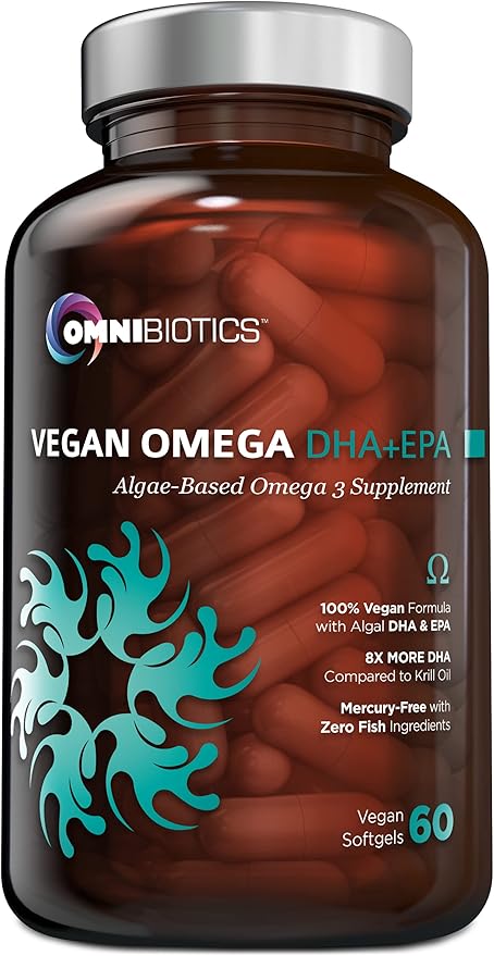 OmniBiotics Vegan Omega 3 DHA EPA Supplement β MD-Certified Prenatal Supplement with 8X More DHA Than Krill Oil, Fish-Free, Non-GMO β 60 Vegan Capsules