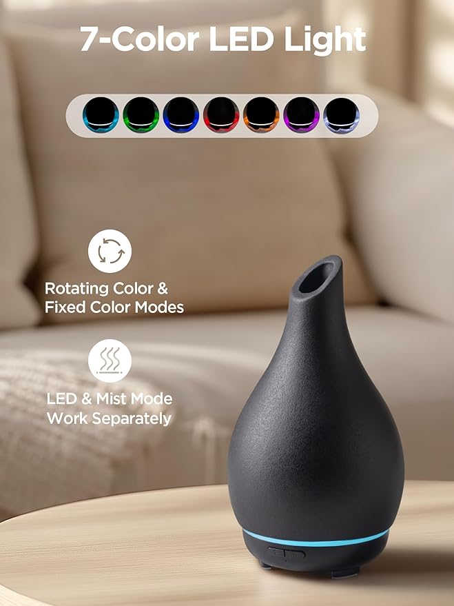 InnoGear Essential Oil Diffuser, 150ml Ceramic Diffuser Handcrafted Stone Aromatherapy Diffusers Ultrasonic Cool Mist Humidifier Vaporizer with 2 Mist Modes Waterless Auto Off for Room Office, Black