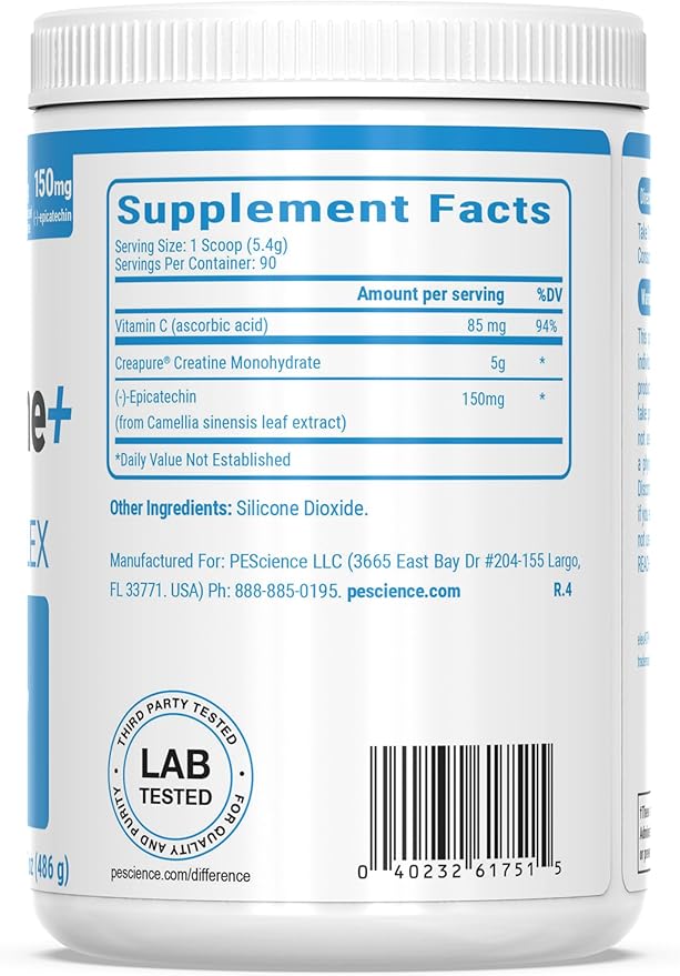 PEScience TruCreatine+ Creatine Monohydrate Powder, Micronized Creapure Creatine for Women & Men, Supports Muscle Growth, Strength & Recovery, Cognition, 90 Servings, Unflavored