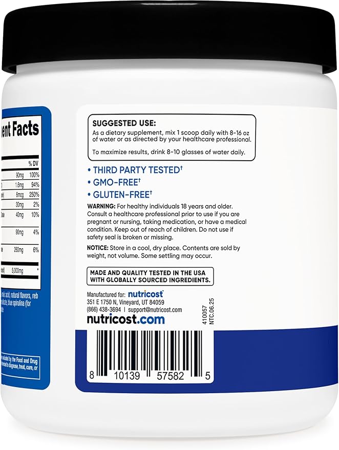 Nutricost Creatine Monohydrate + Hydration Blue Raspberry Flavored (30 Servings) - 7 Vitamins & Minerals, 5000mg of Creatine Per Serving