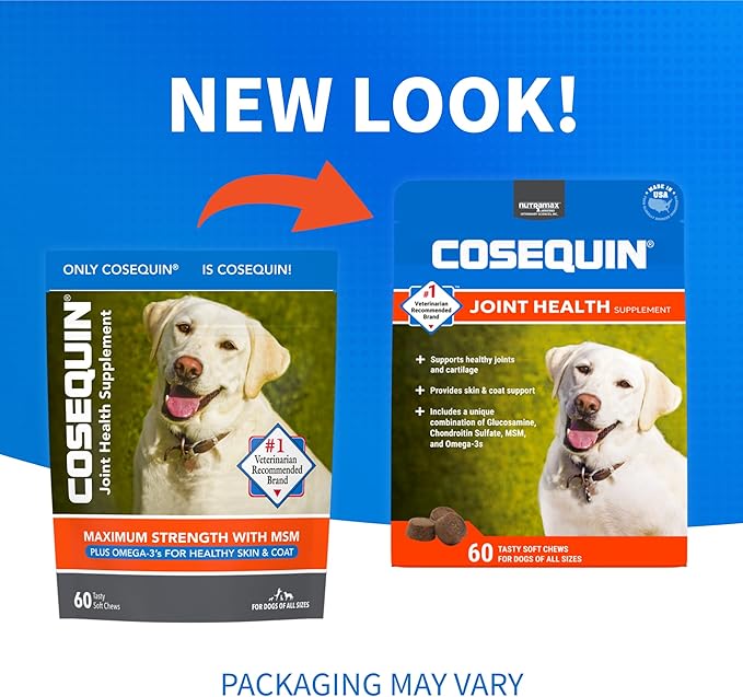 Nutramax Cosequin for Dogs Joint Health Supplement, Contains Glucosamine for Dogs, Chondroitin, MSM and Omega-3s, Supports Joint and Skin and Coat Health, Soft Chews, 60 Count