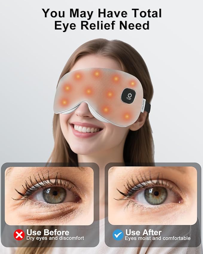 Heated Eye Mask - Cordless Eye Mask for Dry Eyes, Eye Relief, Improved Sleep, Rechargeable, WashableCover Eye Heating pad for Travel