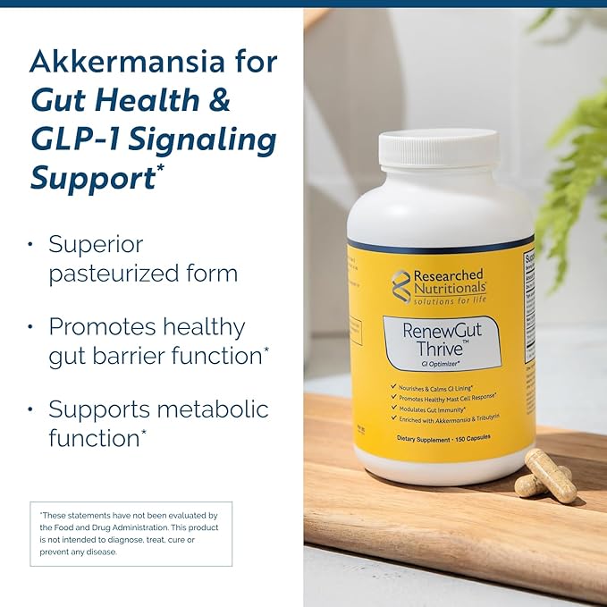 Researched Nutritionals RenewGut Thrive - Gut Health Supplements with Pasteurized Akkermansia Muciniphila & Tributyrin Postbiotics - Support A Healthy Gut Barrier & Immune Function (150 Capsules)