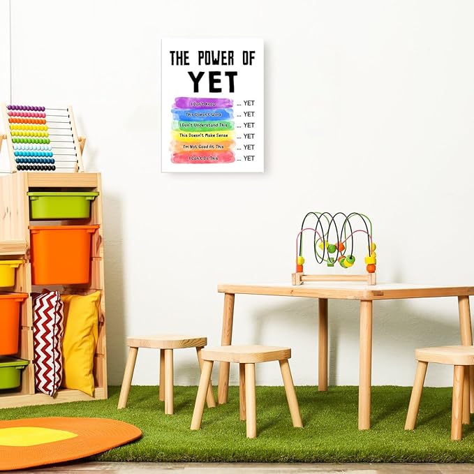 Mental Health Wall Decor,The Power of Yet Wall Art,Therapy Office Wall Decor,Inspirational Canvas Wall Art for Classroom Psychologist Office Homeschool