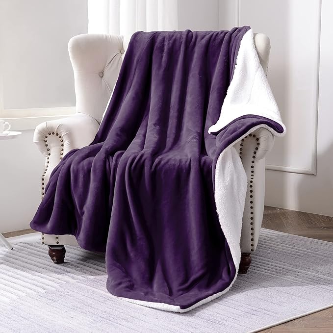 SOCHOW Sherpa Fleece Throw Blanket, Double-Sided Super Soft Luxurious Plush Blanket Throw Size, Aubergine, 50x60 inches