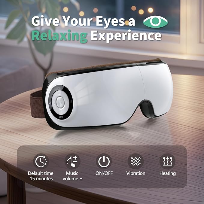 Heated Eye Massager with Music & Compression, FSA Eye Mask for Migraines, Dry Eyes & Dark Circles Relief, Sleep Improvement, Portable Massager for Women & Men