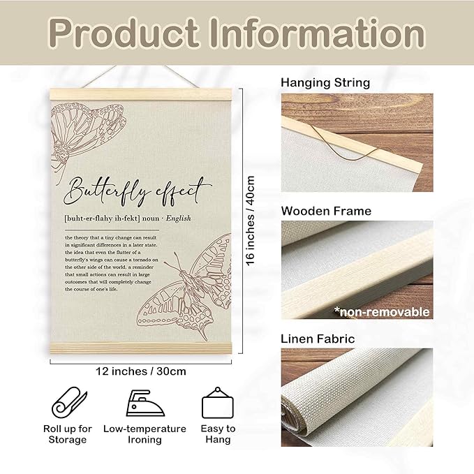 Inspirational Butterfly Effect Definition Poster Hanger Frame, Motivational Hanging Wall Art Decor for Classroom Office Girls Dorm Room Bedroom, Aesthetic Positive Affirmations Prints Pictures, 12x16