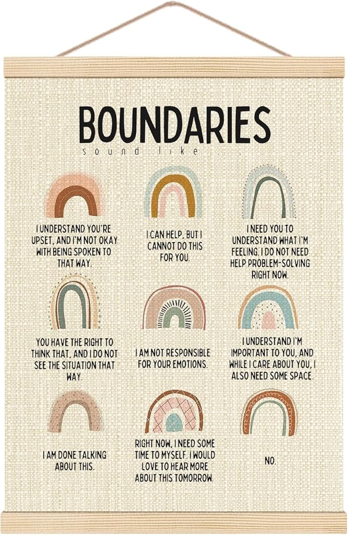 HKTZM Boundaries Sound Like Mental Health Poster Hanger Frame 12.5×17 Inch, Mental Health Boho Rainbow Hanging Wall Art Decor for Classroom School Counselor Office Calm Down Corner
