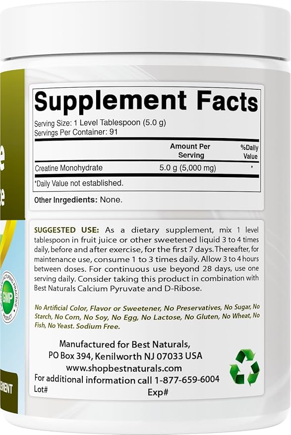 Best Naturals Creatine Monohydrate 1 Lb Pure Powder (1 LB (Pack of 2))