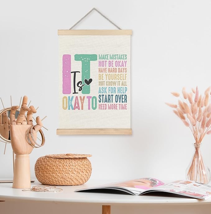 Yomisex It's Okay to Be Yourself Mental Health Wall Art Poster for Classroom, Therapy Office Decor, Mental Health Awareness Wall Art Framed for School Counseling Office Classroom Decor, 12x16 Inch
