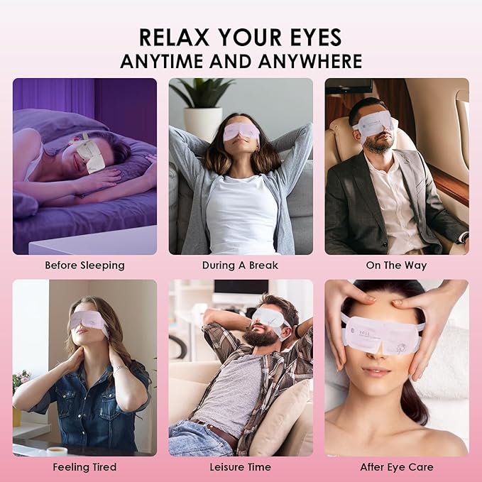 Disposable Hyaluronic Acid Eye Masks for Sleep & Relaxation, Heated Steam Eye Masks for Spa & Travel,Relieving Dry Eyes, Dark Circles & Puffiness, Gifts for Women,Rose 10 Packs