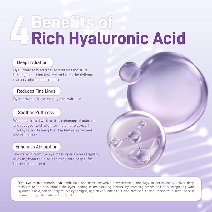 Eye Mask, Rich Hyaluronic Acid Heated Eye Masks for Sleep,Disposable SPA Warm Eye Compress for Dry Eyes,Dark Circles,Puffiness,Self Care,Travel Essentials 20 Packs (Lavender)