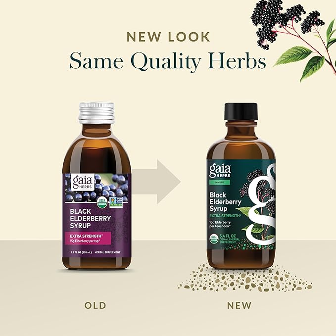 Gaia Herbs Black Elderberry(Sambucus Nigra)Syrup Extra Strength-Immune Support Supplement-Made with Organic Black Elderberries for Immune System-USDA Certified Organic Formula-5.4 Fl Oz(32-Day Supply)