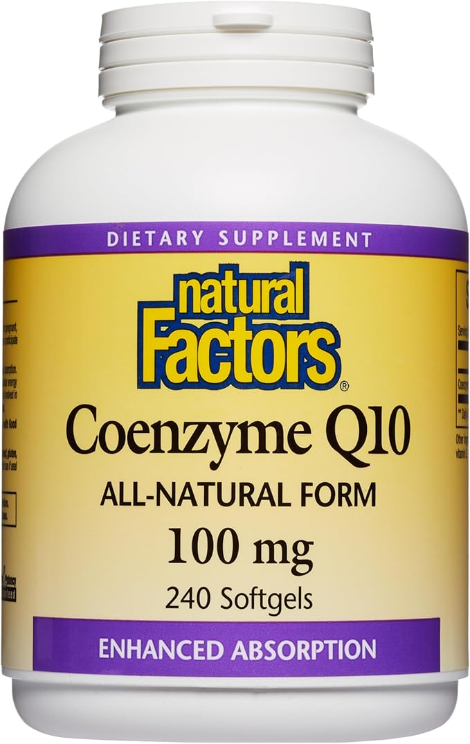 Natural Factors Coenzyme Q10 100 mg, Natural Coenzyme Q10 Supplement for Energy, Heart and Cognitive Support, 240 Softgels