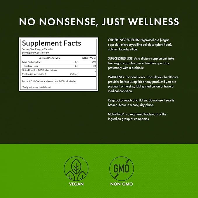 Swanson Prebiotic Capsules - Promotes Friendly Flora Support & Overall Digestive Health - Prebiotic Fiber Promoting Gut Health & Immune Health Support - (120 Veggie Capsules, 750mg Each) 1 Pack