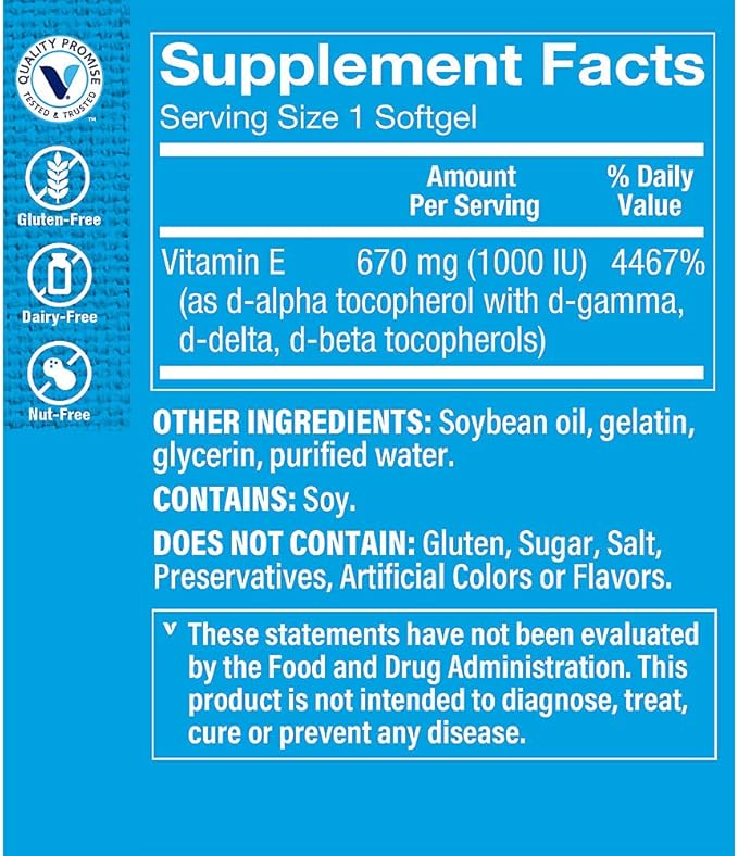 The Vitamin Shoppe Vitamin E 1,000IU - Natural Source, Supports Healthy Cardiovascular System, Immune Health & Eye Health - Once Daily (240 Softgels)