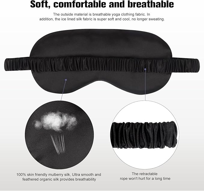 2Pack Silk Sleep Mask,IEKEODI Eye Mask for Sleeping,Elastic Blackout Eye Mask & Blindfold for Full Night's Sleep,Travel and Nap(Black+Purple)