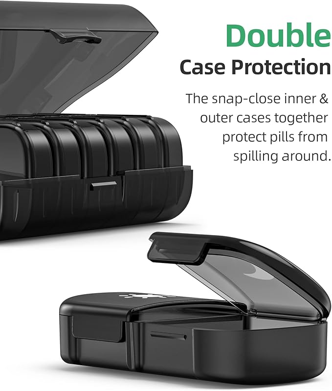 PULIV Extra Large Weekly Pill Organizer 2 Times a Day, One-Side Open Pill Box 7 Day for Easy Filling, Black Privacy Protection AM PM Pill Case for Vitamins, Medication, Supplements, Fish Oils Black