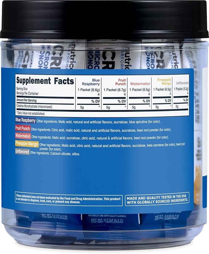 Nutricost Creatine Monohydrate Powder Variety Stickpacks (5 Flavors, 20 Servings) - Micronized, 5 Grams of Creatine Monohydrate Per Pack