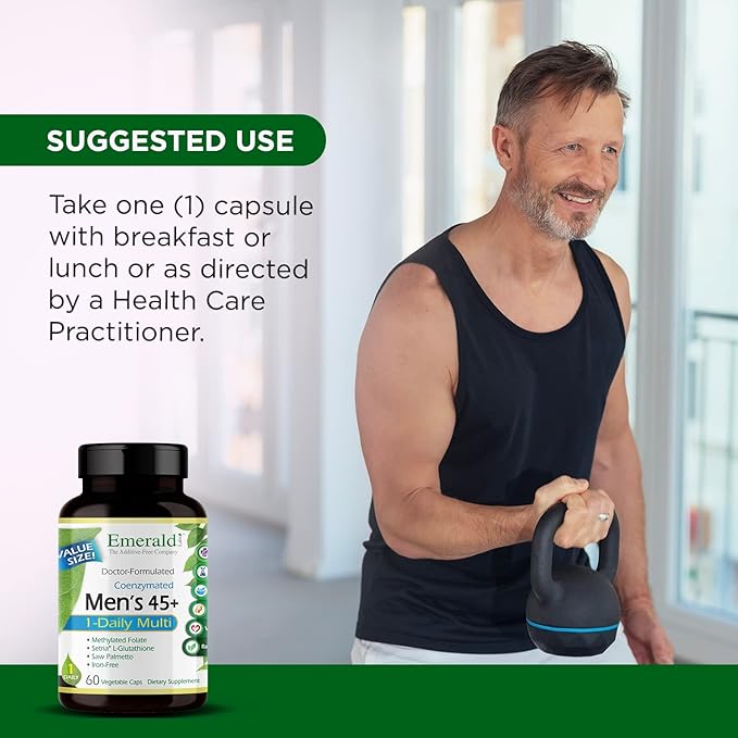 EMERALD LABS Men's 45+ 1-Daily Multi - Made with Saw Palmetto, Lycopene & More for Heart, Bone & Immune Support* - Gluten-Free - 60 Vegetable Capsules