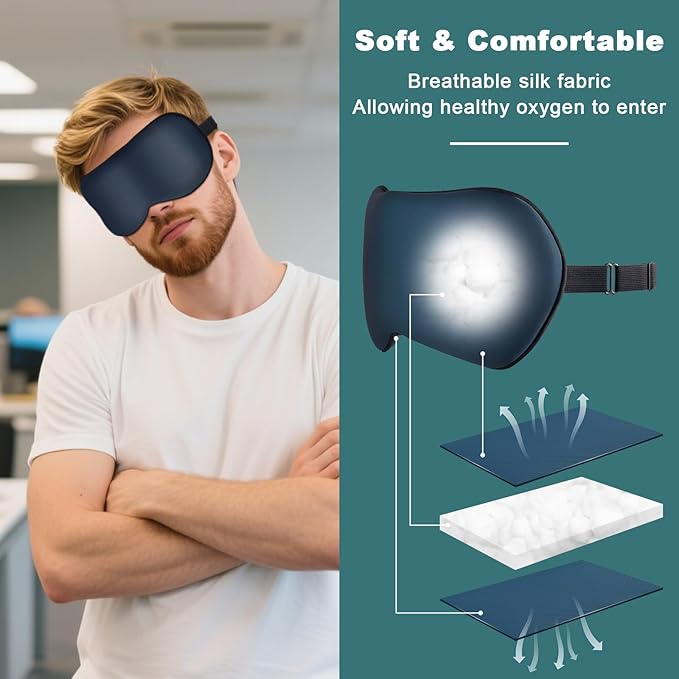 Sleep Mask, Real Natural Pure Silk Eye Masks with Adjustable Strap for Sleeping, Mulberry Silk Eye Sleep Shade Cover, Block Light Reduces Puffy Eyes Traveling Gifts