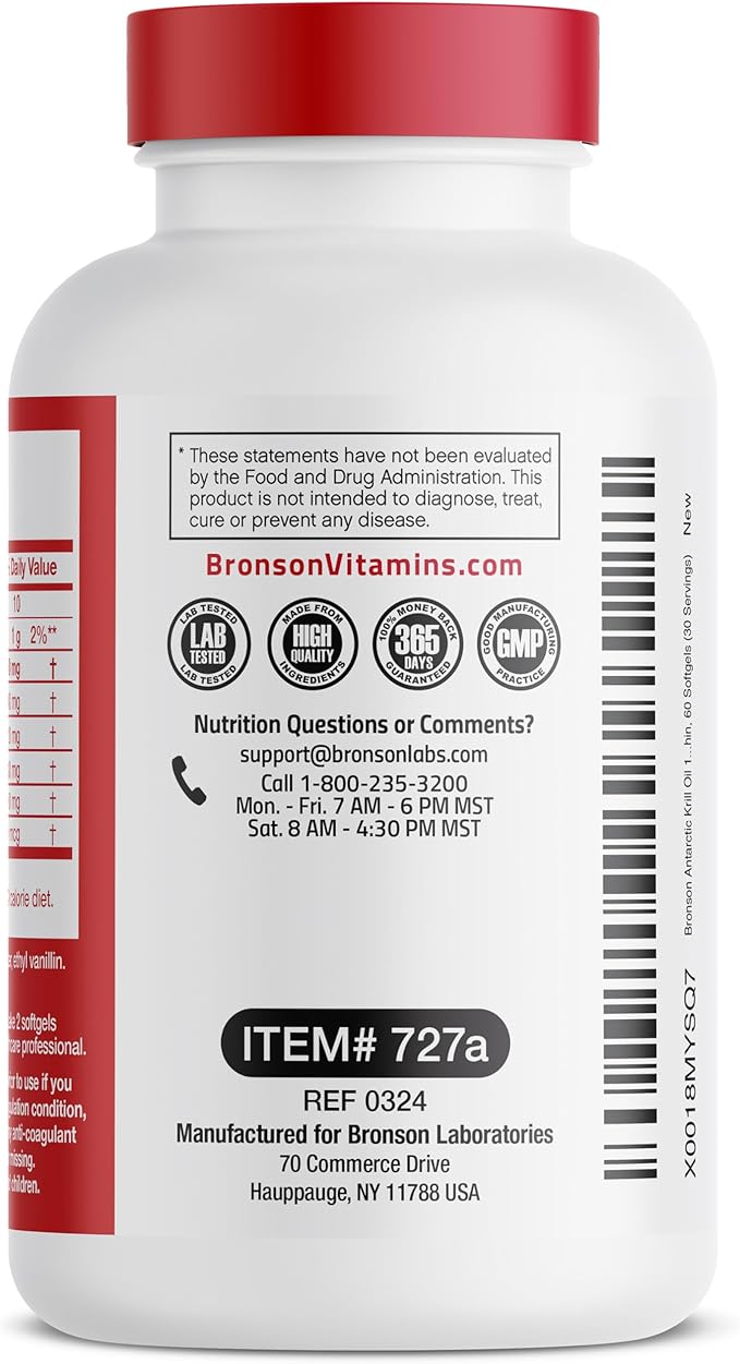 Bronson Antarctic Krill Oil 1000 mg with Omega-3s EPA, DHA, Astaxanthin and Phospholipids 60 Softgels