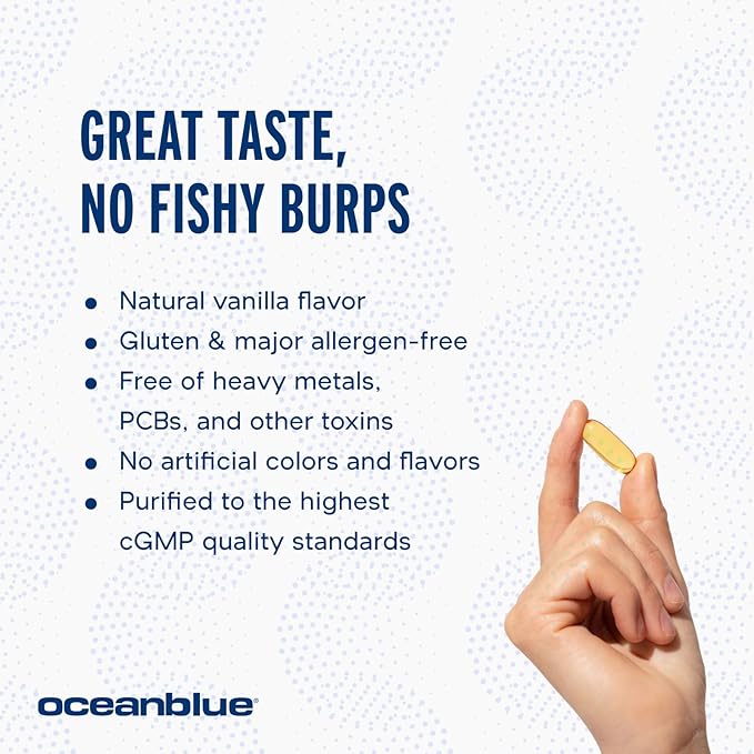 Oceanblue Professional Fish Oil with Vitamin D3 | Triple Strength 2100mg Omega 3 DPA EPA DHA | Wild Caught | Burpless Orange Flavor, 90 Servings (180 Count)