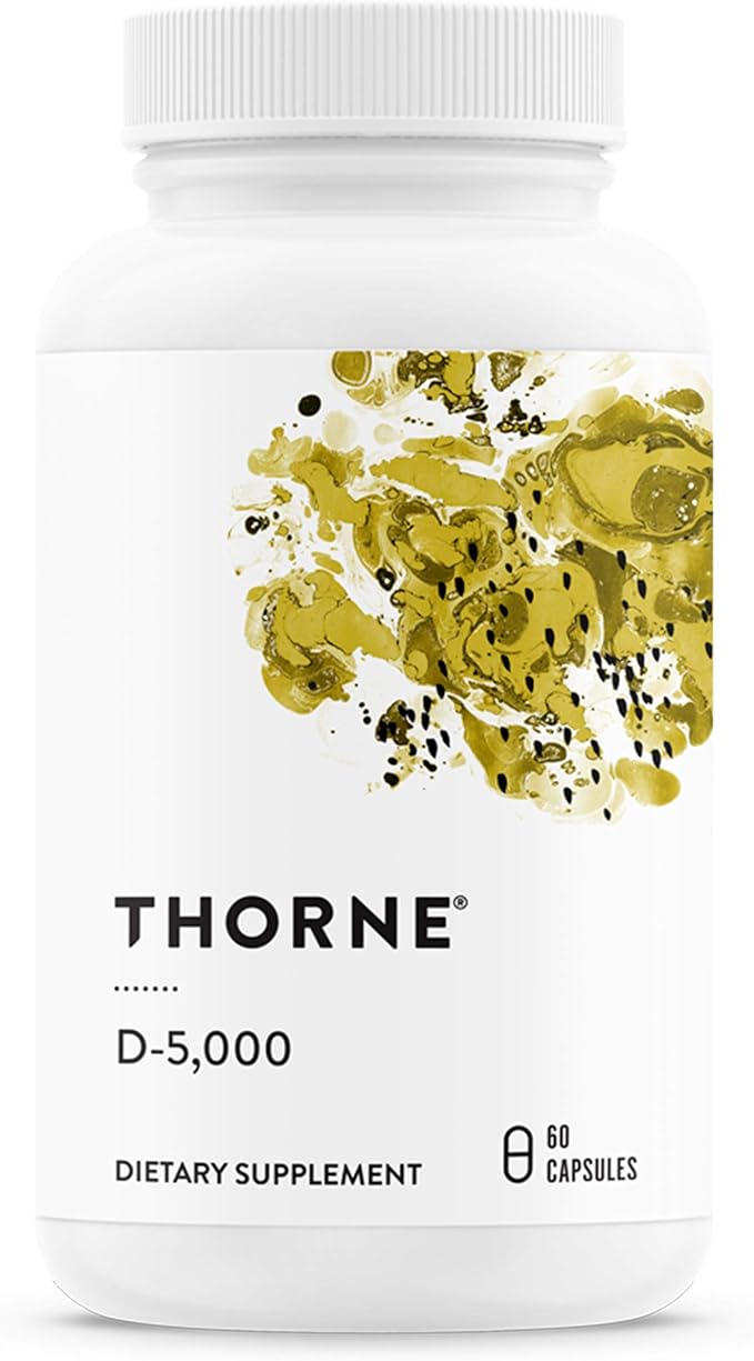 THORNE - Vitamin D-5000 - Vitamin D3 Supplement - Support Healthy Bones, Teeth, Muscles, Cardiovascular, and Immune Function* - NSF Certified for Sport - Dairy-Free, Soy-Free - 60 Capsules