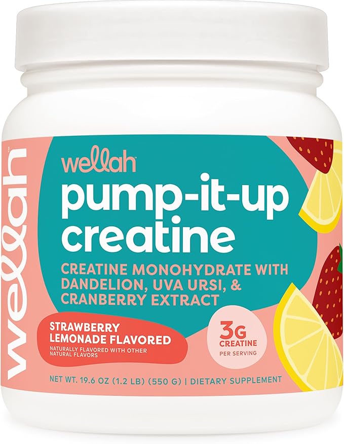 Wellah Pump-It-Up Creatine (100 Servings, Strawberry Lemonade) - Creatine Monohydrate with Dandelion, Uva Ursi, & Cranberry Extract