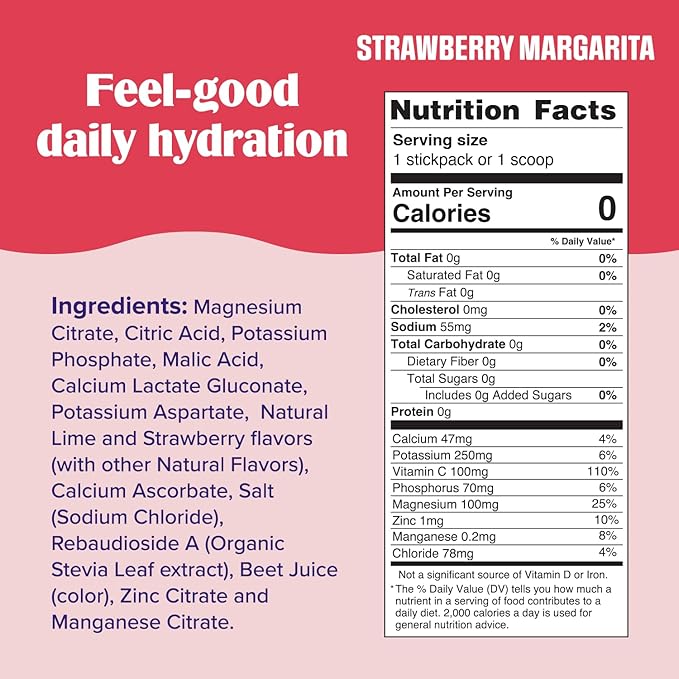 Ultima Replenisher Daily Electrolyte Powder Drink Mix - Sugar Free - Strawberry Margarita, 16 Stickpacks - Hydration Packets with 6 Electrolytes and Trace Minerals - Keto Friendly, Vegan, Non-GMO