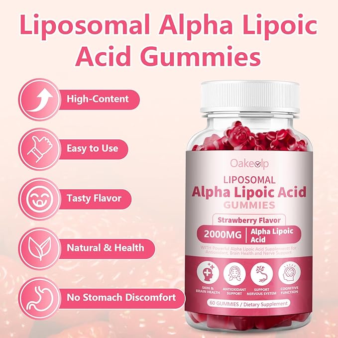 Liposomal Alpha Lipoic Acid Gummies 2000mg Gummies,High Potency ALA Complex Biotin & Benfotiamine for Antioxidant, Brain Health and Nerve* Support,Liposomal Enhance 98% Absorption