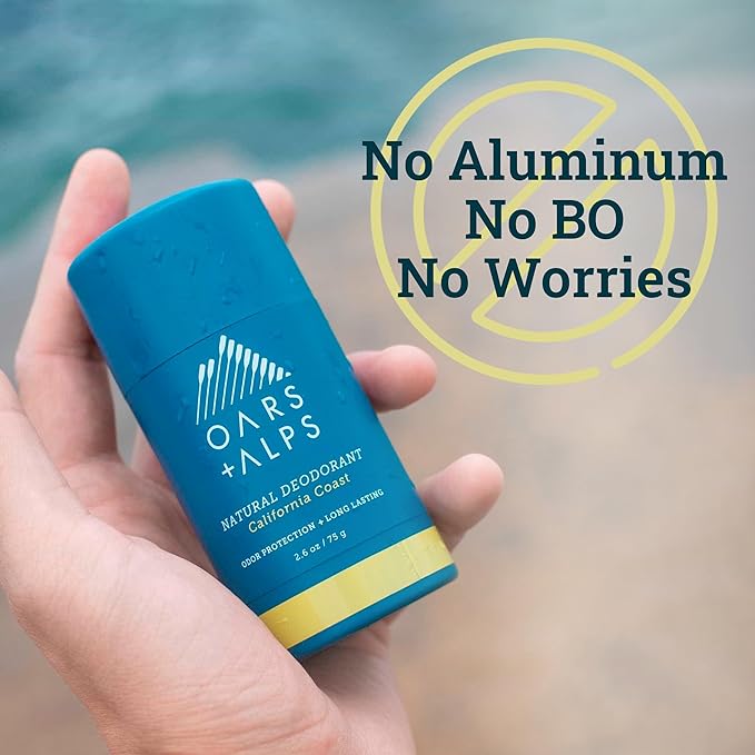 Oars + Alps Natural Deodorant for Men & Women, Aluminum Free Deodorant for Men, Dermatologist Tested, Clean Ingredients, Non Toxic, Vegan, Long Lasting, Odor Protection, California Coast, 1pk, 2.6oz