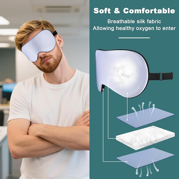 Sleep Mask, Real Natural Pure Silk Eye Masks with Adjustable Strap for Sleeping, Mulberry Silk Eye Sleep Shade Cover, Block Light Reduces Puffy Eyes Traveling Gifts