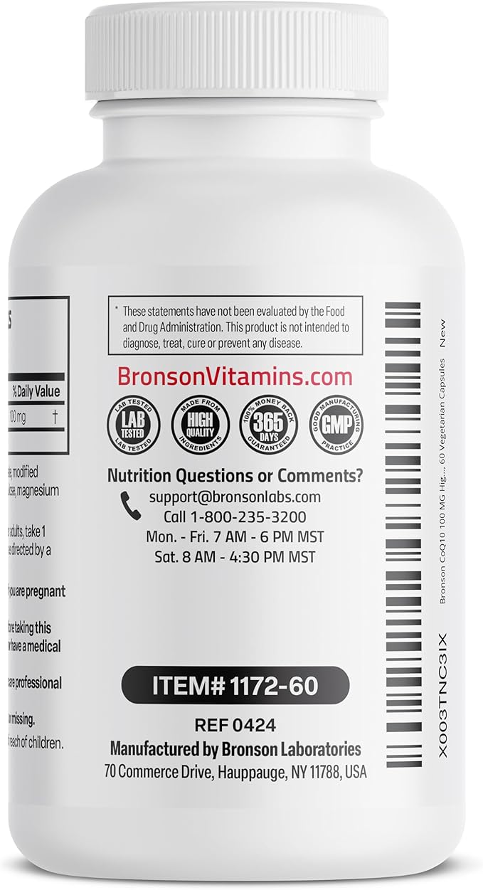 Bronson CoQ10 100 MG High Potency Cellular Energy Production, 60 Vegetarian Capsules