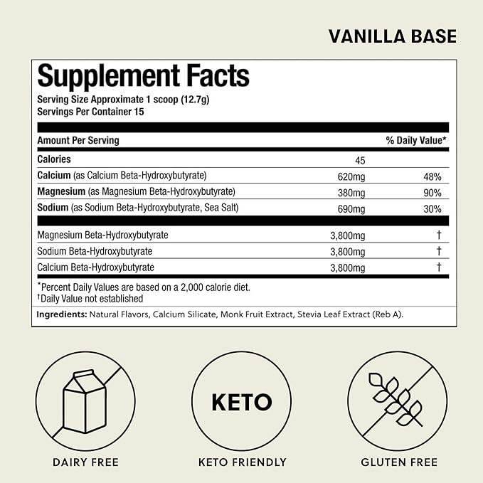 Perfect Keto Exogenous Ketones Powder, BHB Salts Supplement for Ketosis & Fasting, Plus Electrolytes for Hydration, Caffeine Free Energy, Keto Diet, Focus & Workout Support, Vanilla, 6.7 oz