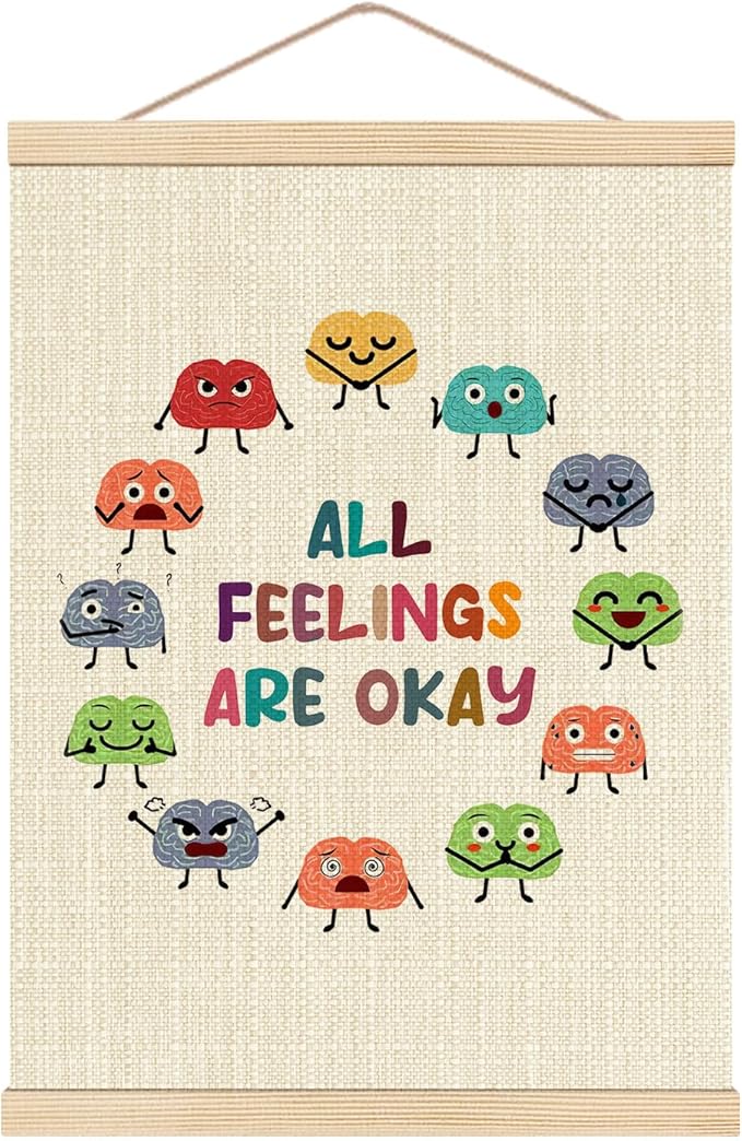 HKTZM Feelings Chart for Kids, Mental Health All Feelings are Okay Poster Hanger Frame 12.5×17 Inch, Feelings Emotions Wheel Chart Hanging Wall Art Decor for School Office Classroom Kids Room