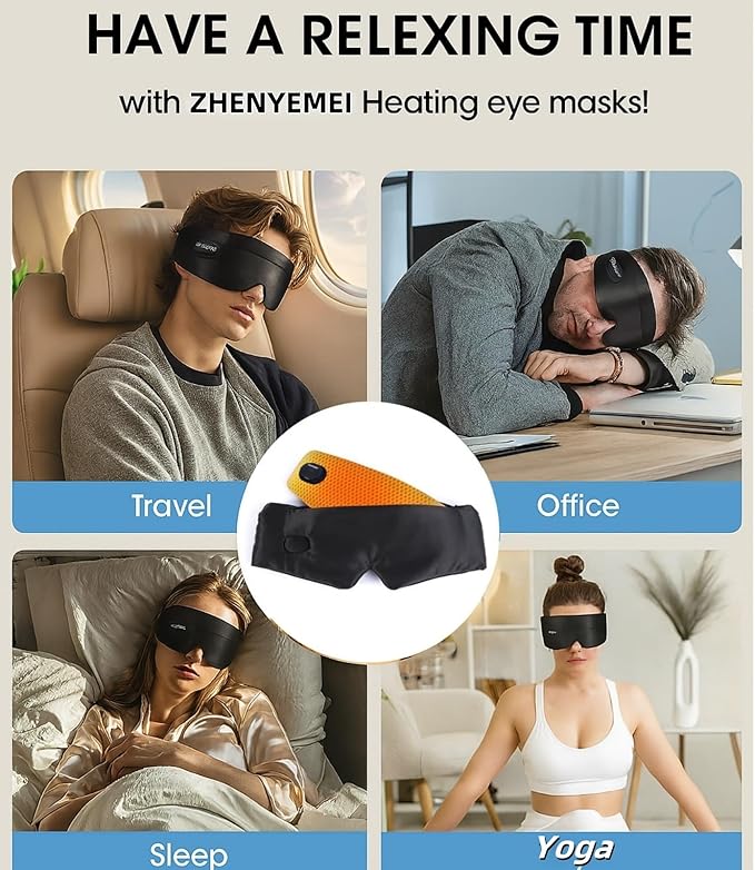 Heated Eye Masks for Dry Eyes, Cordless Silk Mask, 3 Heat Levels Electric Heating Pad for Eye Strain Relief & Fatigue,Ideal Gifts for Men Women,Sleep,Travel,Relaxation
