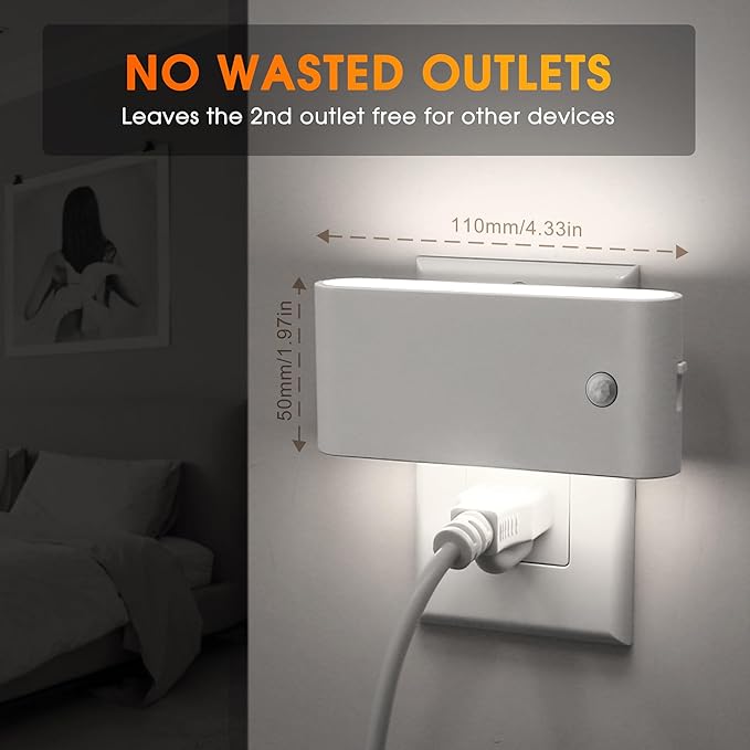 Night Light Motion Sensor, 2 Pack, Motion Activation Night Lights Plug into Wall, Auto On Off, 0-100LM Dimmable LED Night Light Plug in, 5000K Daylight White LED Nightlight for Kids Bedroom Hallway