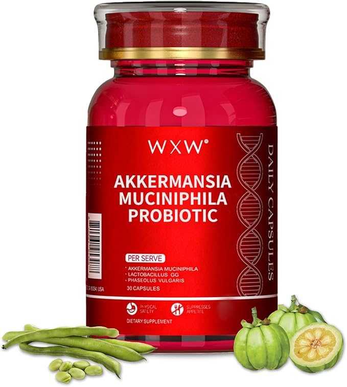 WXW Akkermansia Muciniphila Probiotic for Women and Men, Help GLP-1 Produce Naturally, Lactobacillus GG - Support for Metabolism Curb Cravings Digestive & Gut Health, 30 Capsules