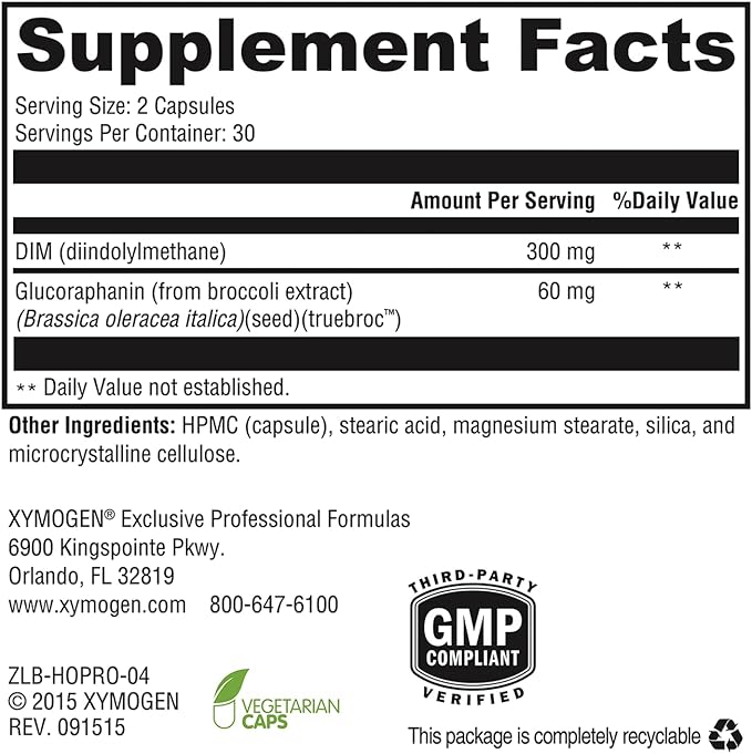 XYMOGEN Hormone Protect - Dim Supplements for Women with Glucoraphanin from Broccoli Extract - Promote Detoxification, Balance & Protect Estrogen Sensitive Tissues in The Breast & More (60 Capsules)