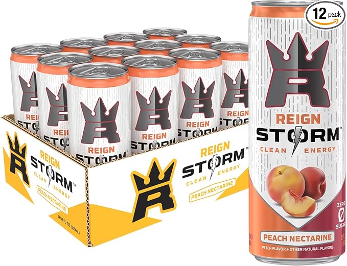 REIGN Storm, Peach Nectarine, Fitness & Wellness Energy Drink, 12 Fl Oz (Pack of 12)