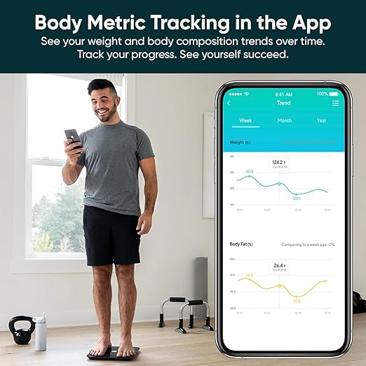 Wyze Smart Scale, Scale for Body Weight, Digital Bathroom Scale for Body Fat, BMI, and Heart Rate, Body Composition Analyzer with App, Batteries Included, Bluetooth, 400 lb, Black