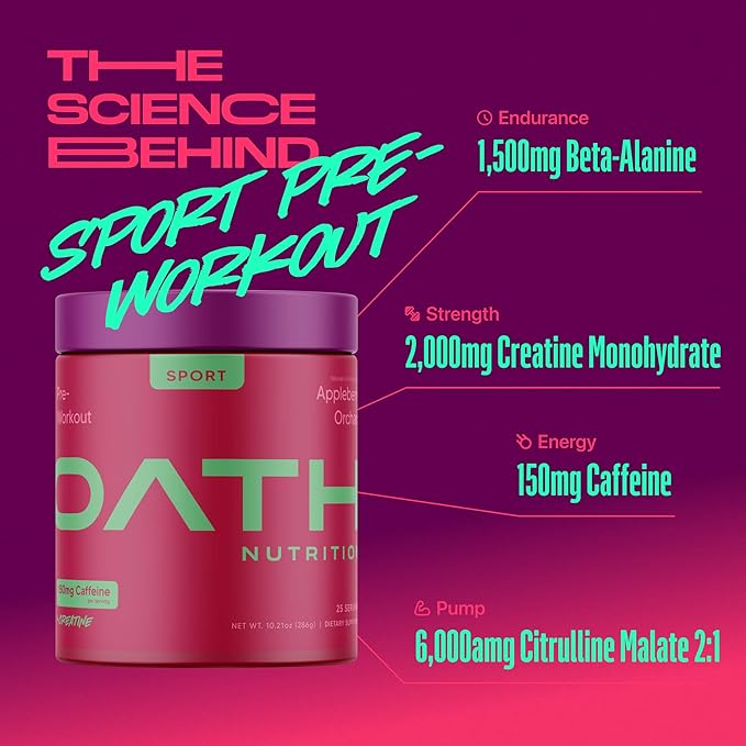 Sport Sugar Free Pre-Workout Powder, Appleberry Orchard, Contains Creatine Monohydrate, Caffeine and Beta Alanine, Pre Workout Powder for Women and Men, 25 Servings
