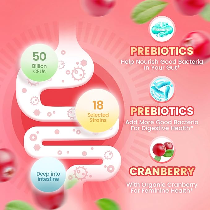 Vaginal Probiotics for Women, Feminine Balance pH Gummies for Healthy Odor, Yeast Balance & Flora + Vitamin C for Immune Support -Cranberry