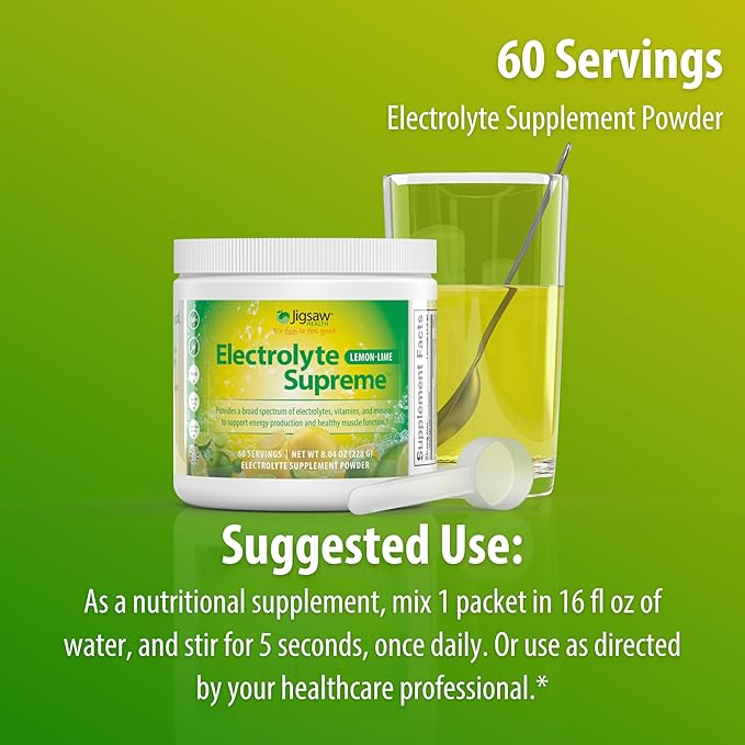 Jigsaw Health Electrolyte Supreme | Broad Spectrum of Electrolytes + Trace Minerals | Lemon-Lime Flavor | 60 Servings (Jar)