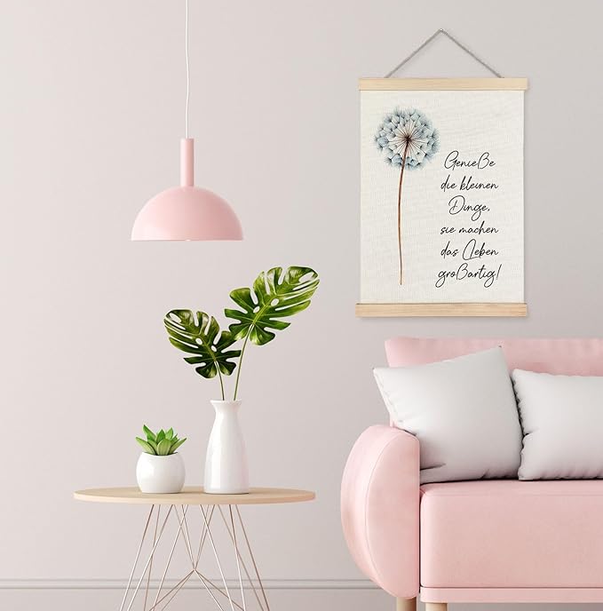 Yomisex Inspirational German Dandelion Wish Wall Art Poster, Positive Affirmations Wall Decor, Motivational Wildflower Botanical Canvas Prints Wall Art Framed for Home Office, 12x16 Inch
