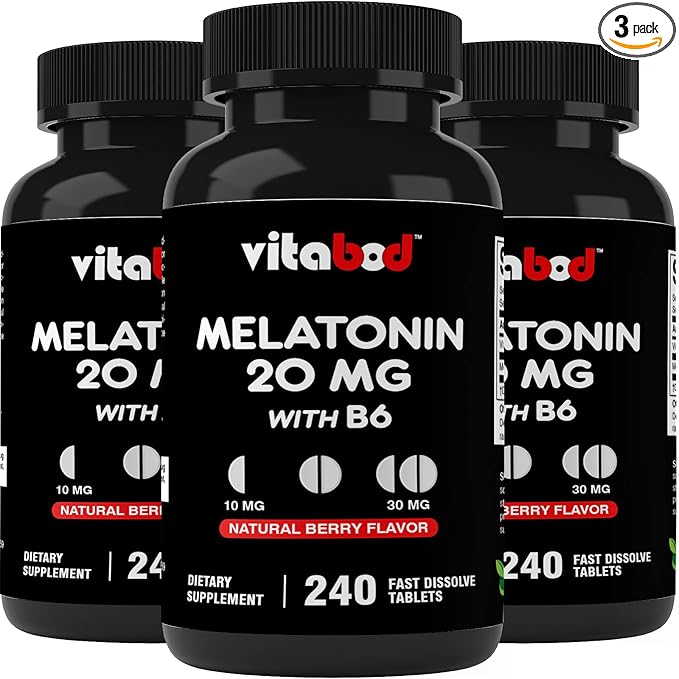 Melatonin 20 mg - 240 Fast Dissolve Tablets - Drug Free - Natural Berry Flavor - Vegetarian, Non-GMO, Gluten Free 240 Count (Pack of 3)