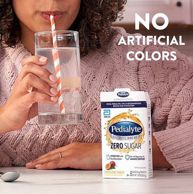 Pedialyte Electrolyte Drink Mix With Zero Sugar | Hydration With Key Electrolytes | Great Hydration Low in Calories | Passion Fruit, 8 Powder Packets